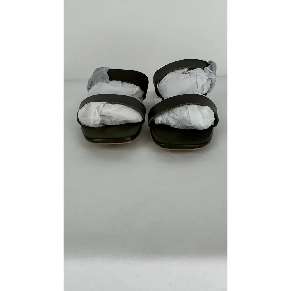 NY&C Helga Womens Big Buckle Sandal Olive Size 8 New Shoe Faux Leather Brown